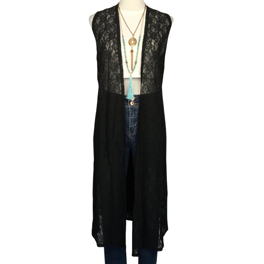 LuLaRoe Joy – Black Lace Long Vest